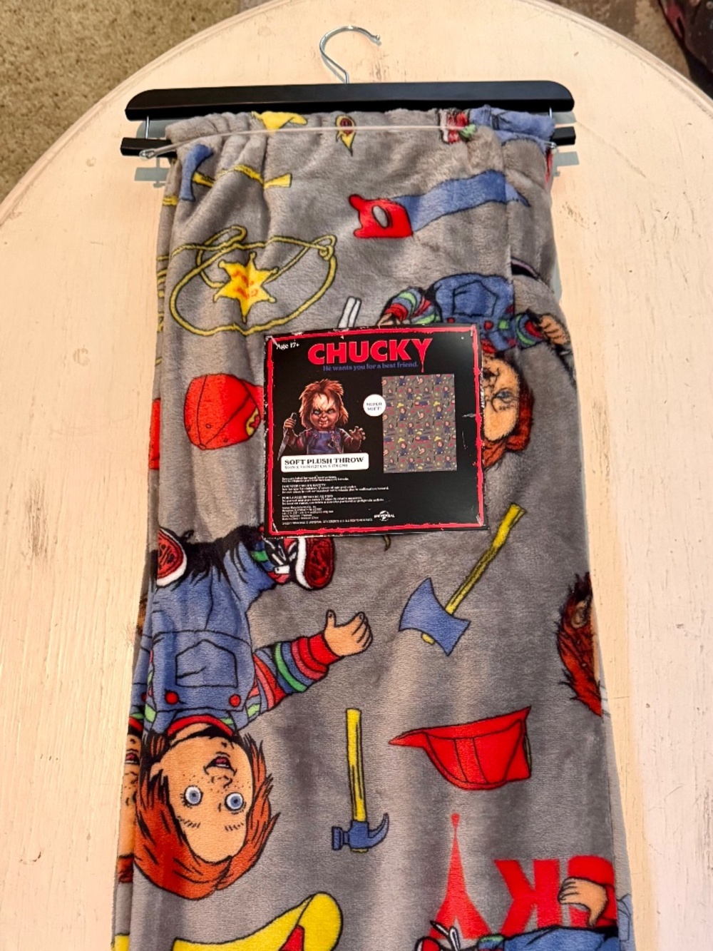 Chucky Good Guys Horror Plush Throw Blanket Gray 50x70 NWT